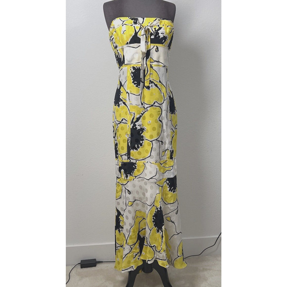 Talulah Strapless Maxi Dress Women 4 (estimate) Yellow Silk Floral Flutter Hem - Picture 1 of 11